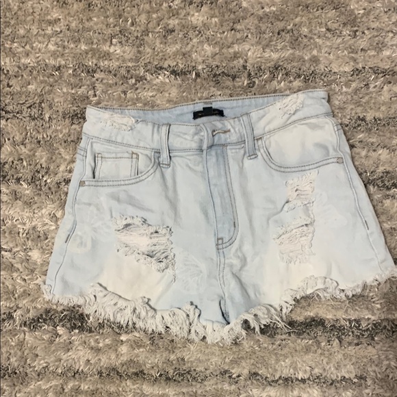 Material Girl Distressed Light Blue Denim Shorts - Picture 1 of 4